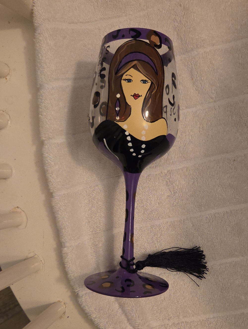 Hand-Painted Purple Fashion Diva Wine Glass